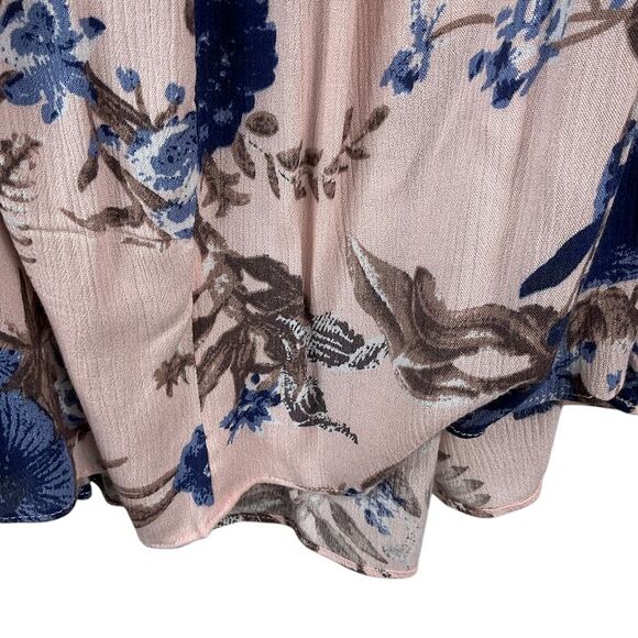 Umgee Floral Bell Flounce Sleeve Tunic Blouse Ruffle Tassel Tie Neck Boho L NWT - Picture 5 of 10